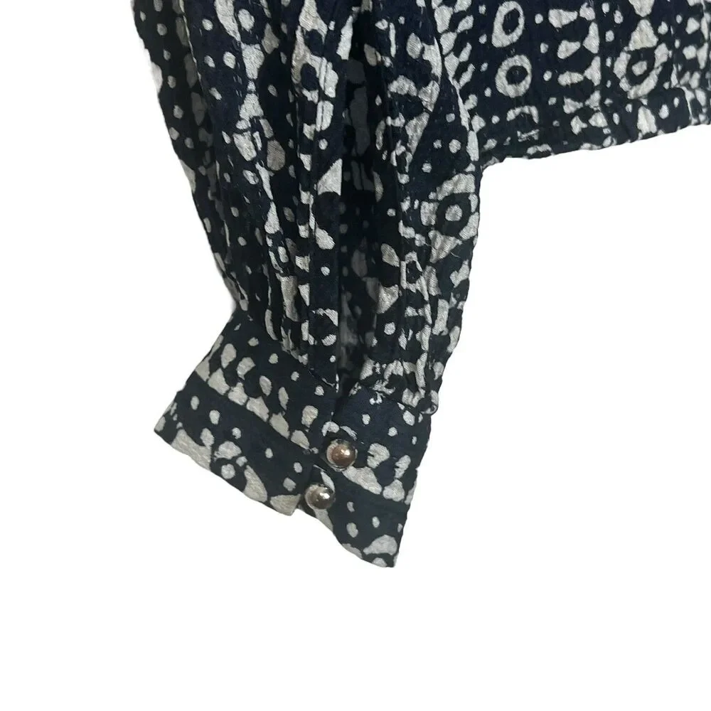 Tory Burch Women's Blouse 100%‎ Silk Long Sleeve Black White Print Top Size 2